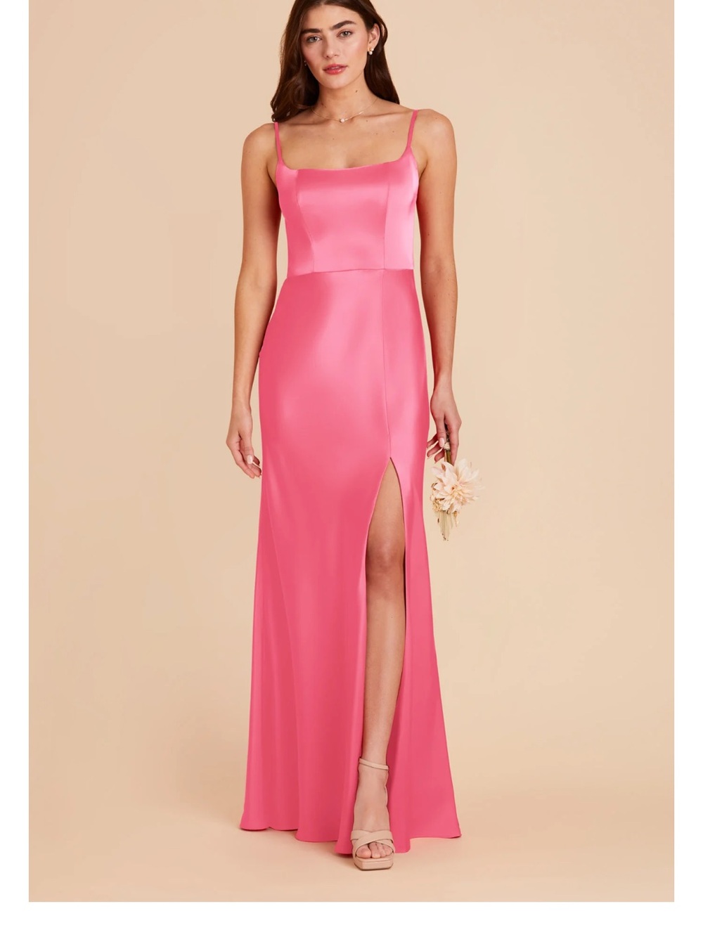 Birdy Grey Pink Satin Maxi Dress with Thigh Slit